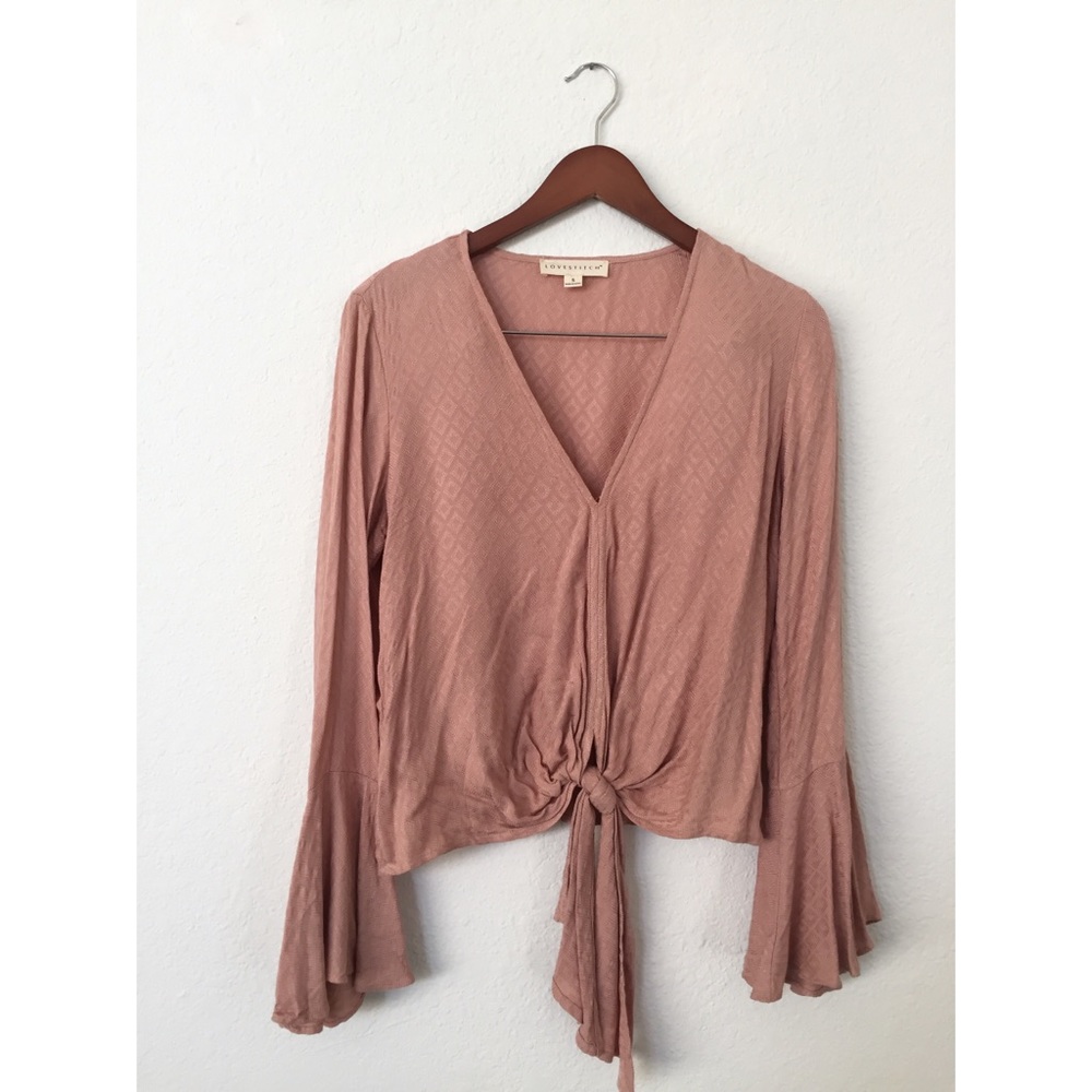 Tie Front Top Bell Sleeve